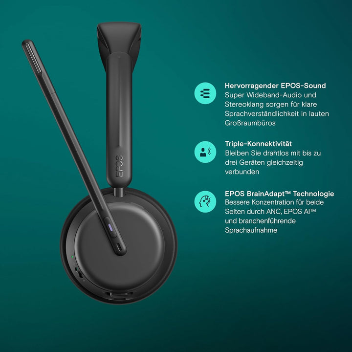 EPOS IMPACT 1060T ANC Professionelles Büro-Kabelloses-Headset mit Mikrofon für PC – Beidseitig, Akti