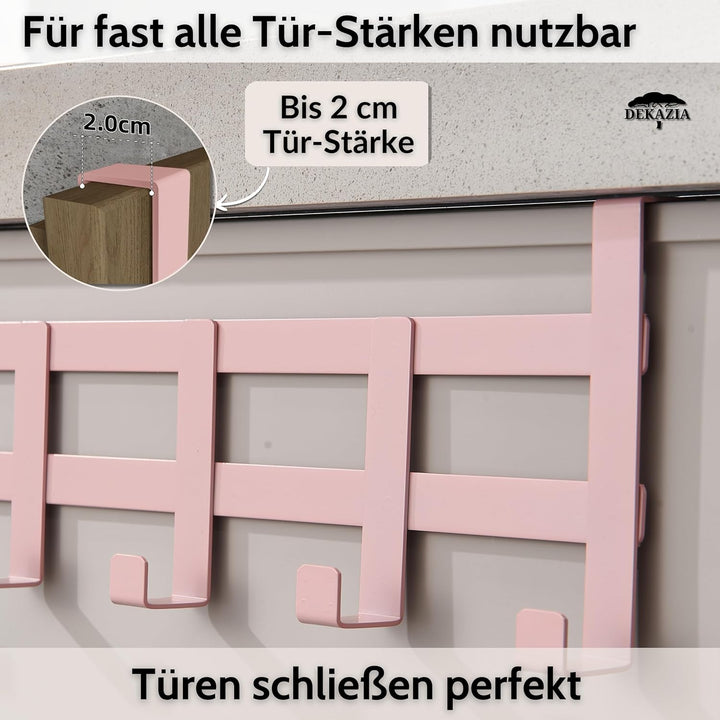 DEKAZIA® Türgarderobe Rosa zum Einhängen - Bunte Türhakenleiste für Kinderzimmer, Garderobenhaken &amp;