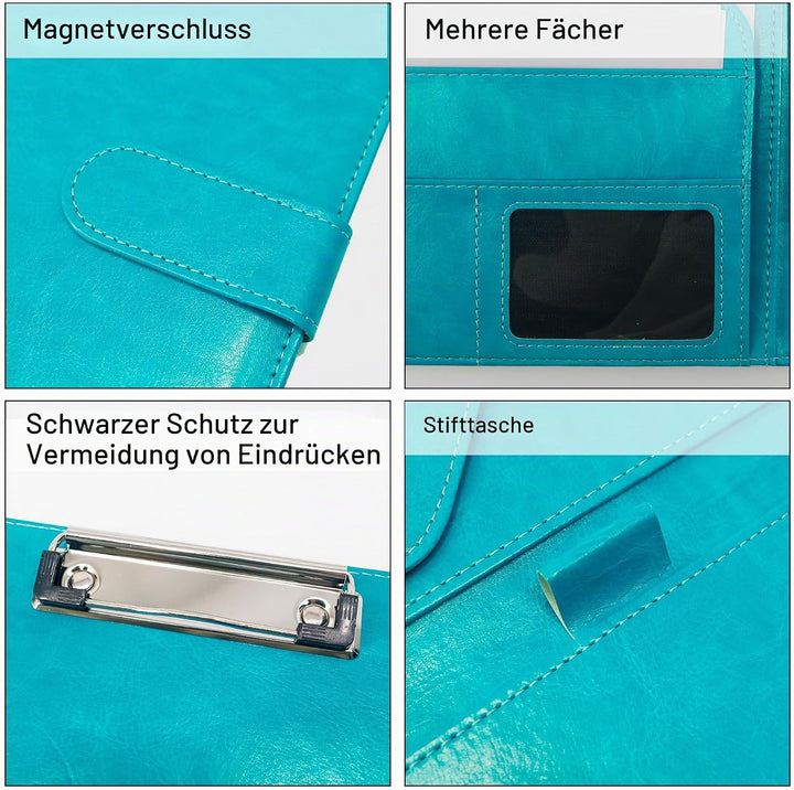 Schreibmappe A5 Klemmbrett Mappe mit Magnetischer Verschluss, organizer büro mappe, Türkis Ordner, D