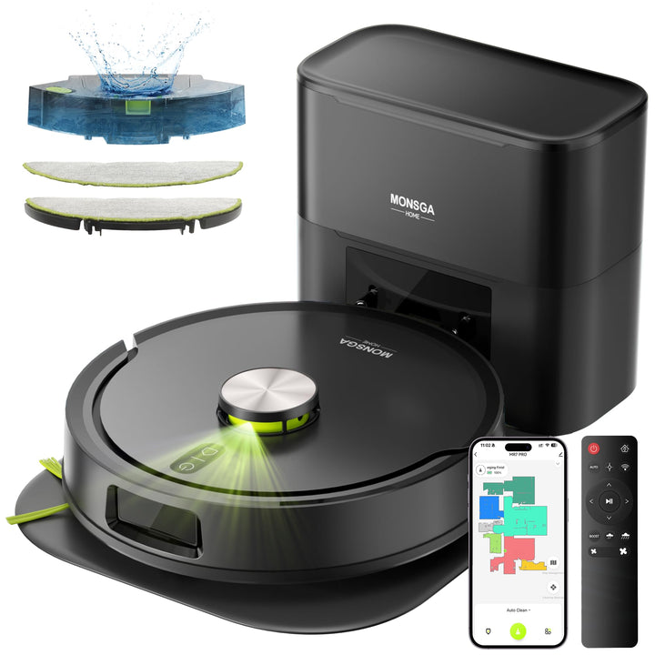 MONSGA Saugroboter mit Wischfunktion 8000PA, Staubsauger Roboter mit Absaugstation 4L, LiDAR Navigat