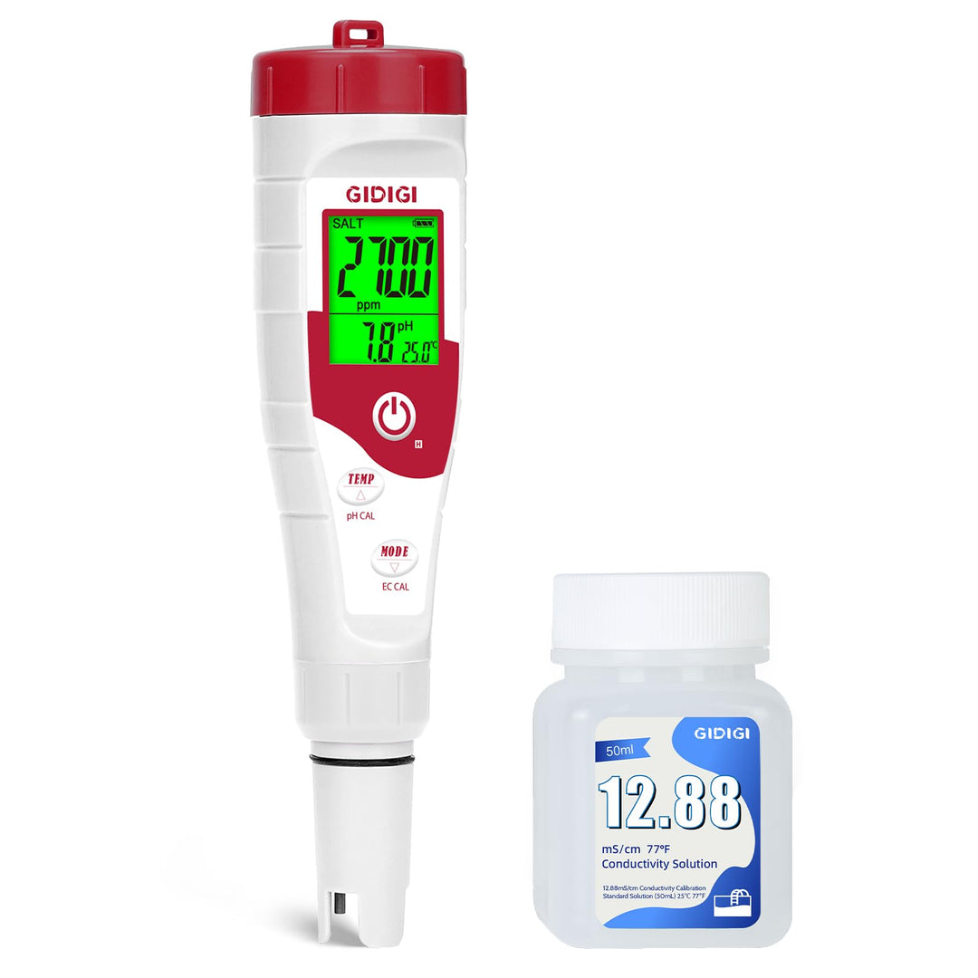 Digitaler Salztester für Pools, pH-Salzgehaltmessgerät für Salzwasserpools mit 12,88 mS/cm Kalibrier