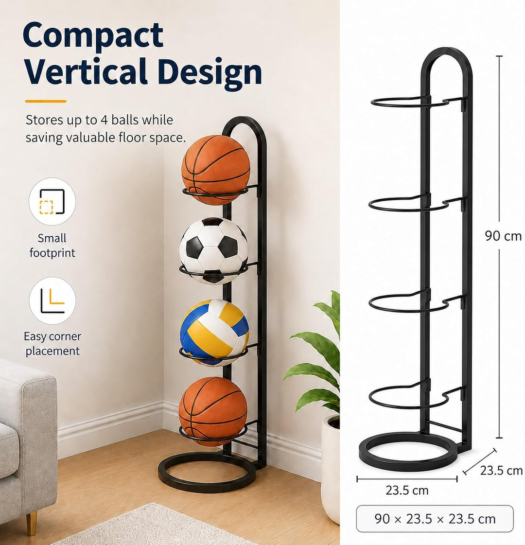 GOOGO 4 Stufiger Ballständer, Metall Basketball Ständer Herausnehmbare, Vertikale Ball Aufbewahrung,