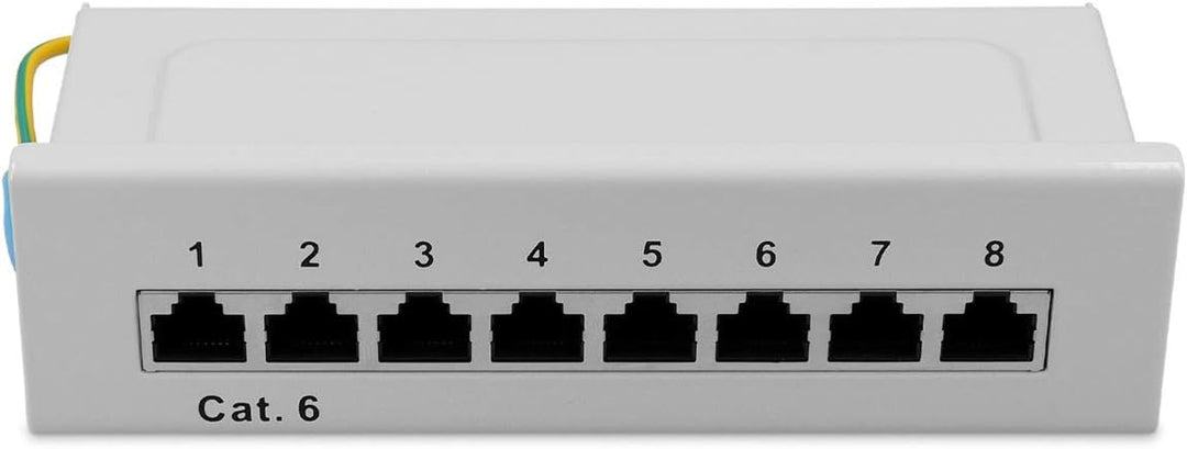kwmobile 8 Port Patchpanel Cat6 Verteiler - Verteilerfeld Patchfeld Cat 6 Kabel mit Erdungskabel - i