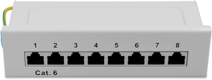 kwmobile 8 Port Patchpanel Cat6 Verteiler - Verteilerfeld Patchfeld Cat 6 Kabel mit Erdungskabel - i