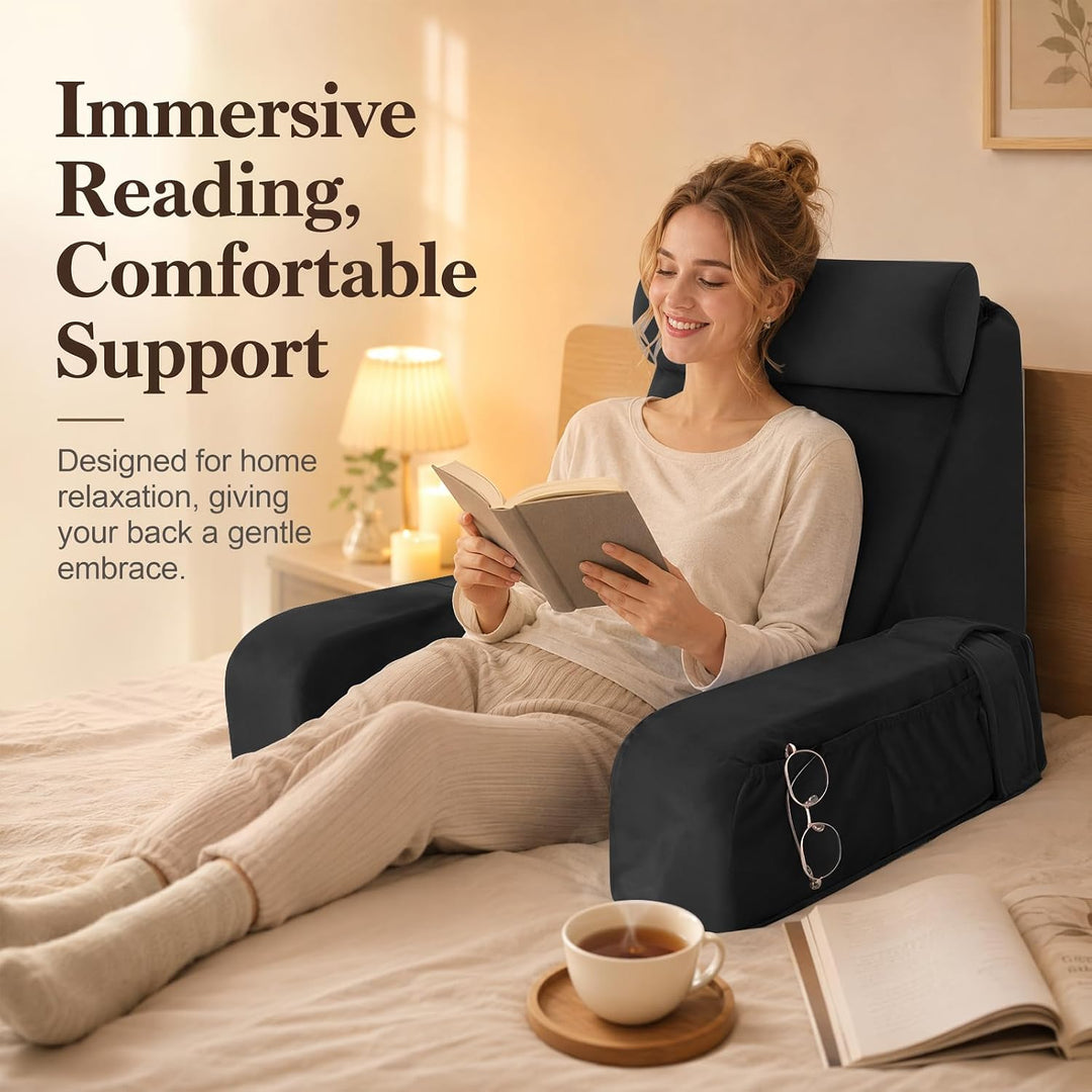 Rückenkissen für Bett und Sofa, Lesekissen mit abnehmbaren Armlehnen und Kopfkiseen, Ergonomisches R