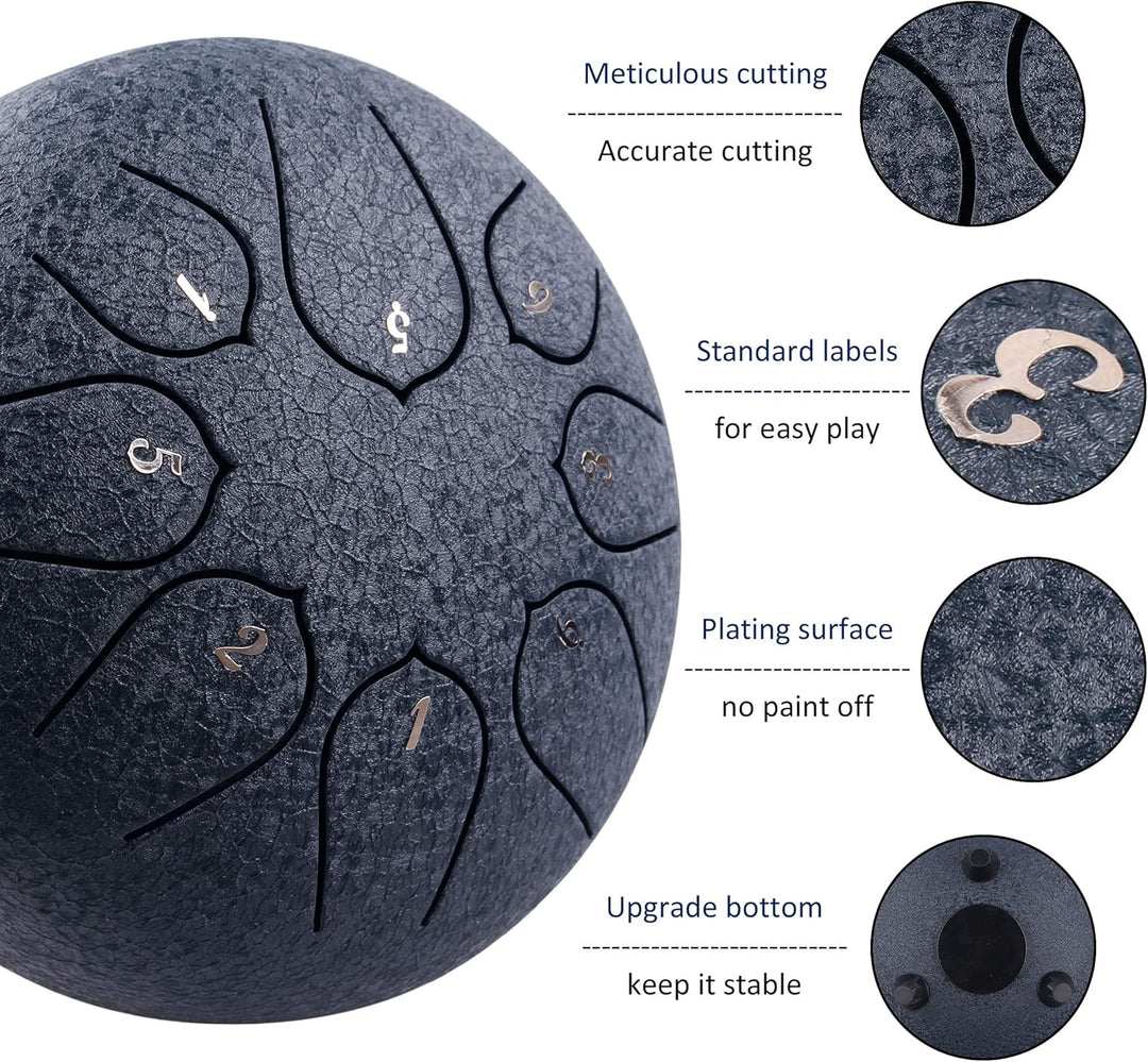 LOMUTY Stahlzungentrommel, 6 Zoll 15 cm Steel Tongue Drum, C-Dur 8 Noten, Handtrommel HandPan Drum m