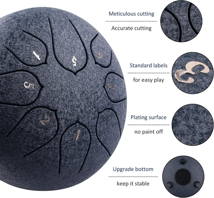 LOMUTY Stahlzungentrommel, 6 Zoll 15 cm Steel Tongue Drum, C-Dur 8 Noten, Handtrommel HandPan Drum m