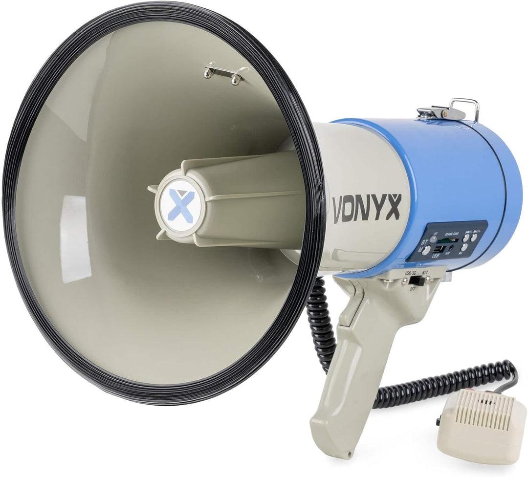 Vonyx MEG060, Megafon mit Sirene und Mikrofon, Aufnahmefunktion, 60 Watt, bis 1 KM, MP3, USB, SD, AU