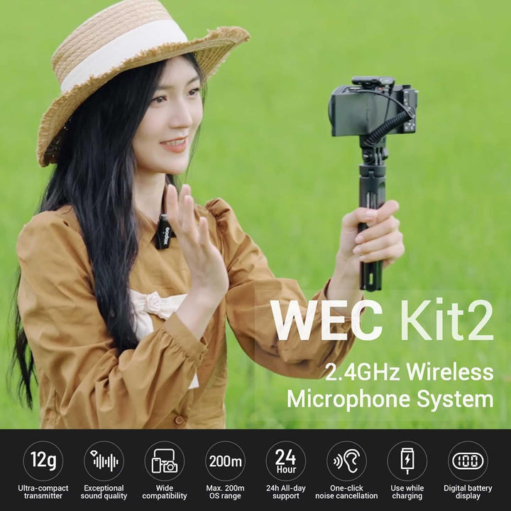 Godox WEC kit2 Drahtloses Lavalier-Mikrofon,8 Stunden Akkulaufzeit, kabelloses Zweikanal-2,4-G-Mikro