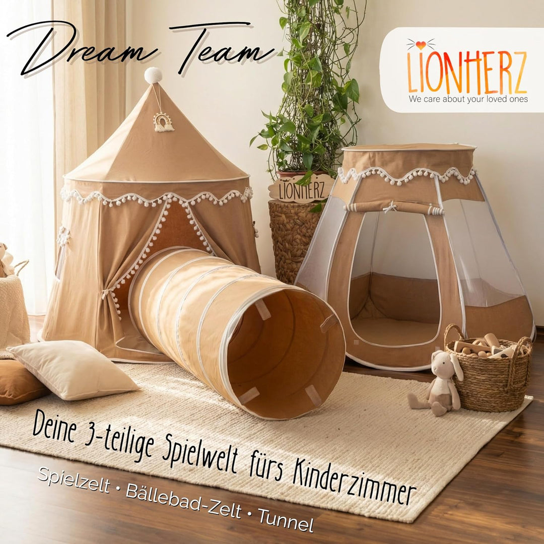 Spieltunnel für Kinder aus Baumwolle/Hanf mit Klettverschlüssen [180cm x 46cm] Krabbeltunnel für Bab
