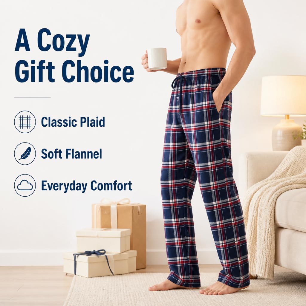 JTPW Herren 100% Baumwolle Flanell Bequeme Pyjama/Lounge Bottoms mit Taschen S Blue White Plaid, S B