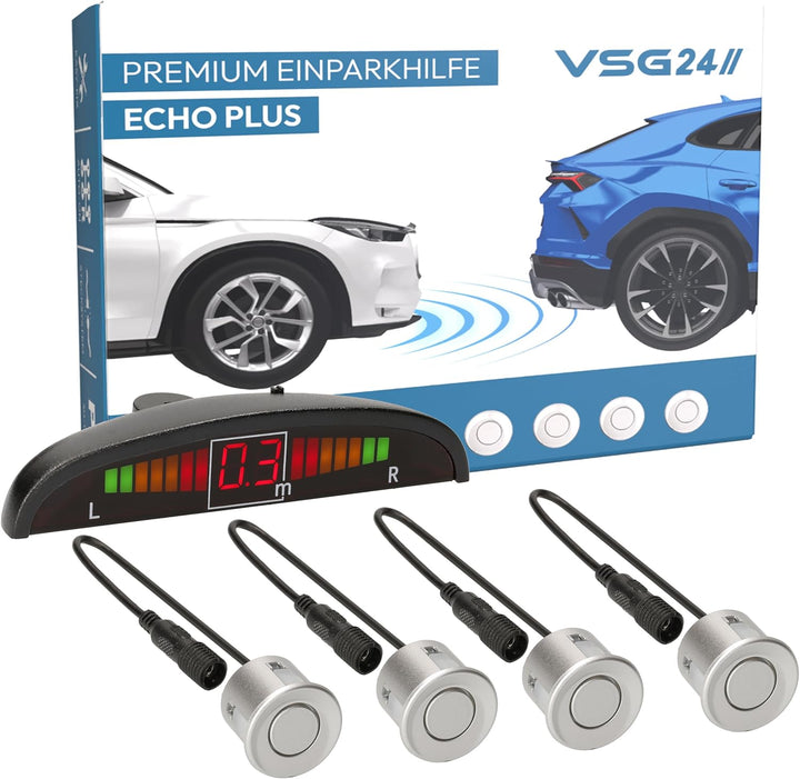 VSG24 Premium Einparkhilfe VORNE mit Display zum nachrüsten am Auto, PDC Parksensoren hinten mit Ste