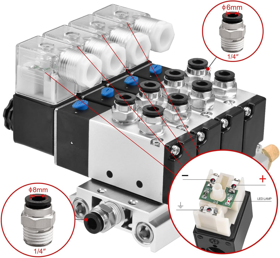 Heschen Elektrisches pneumatisches 4 Magnetventil, 4V210-08, DC12V, PT1/4, 5-Wege 2 Positionen Krümm