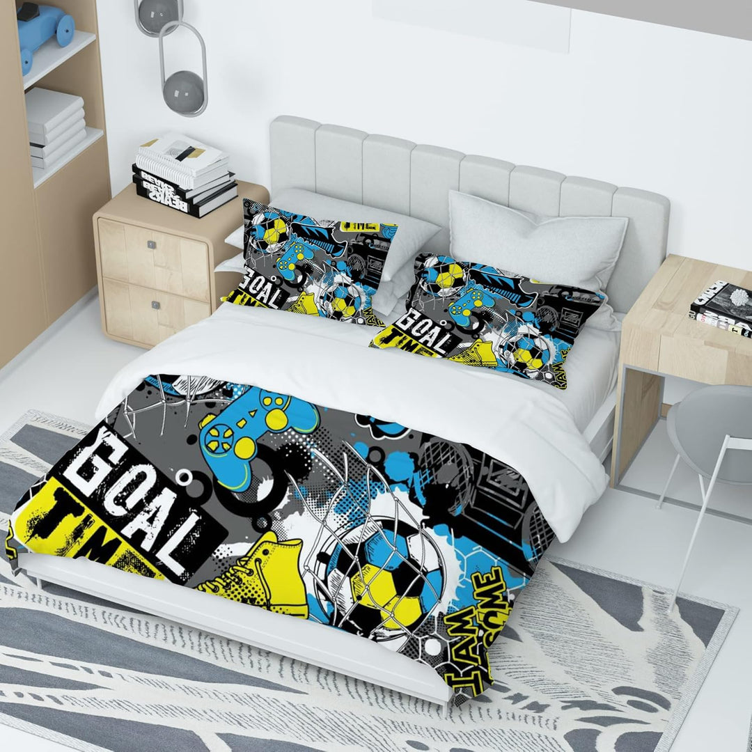 PQCXXA Fussball Bettwäsche für Kinder, 3 Teilig Jungen Teenager Sport Bettbezug-Set,3D Fussball Bedr