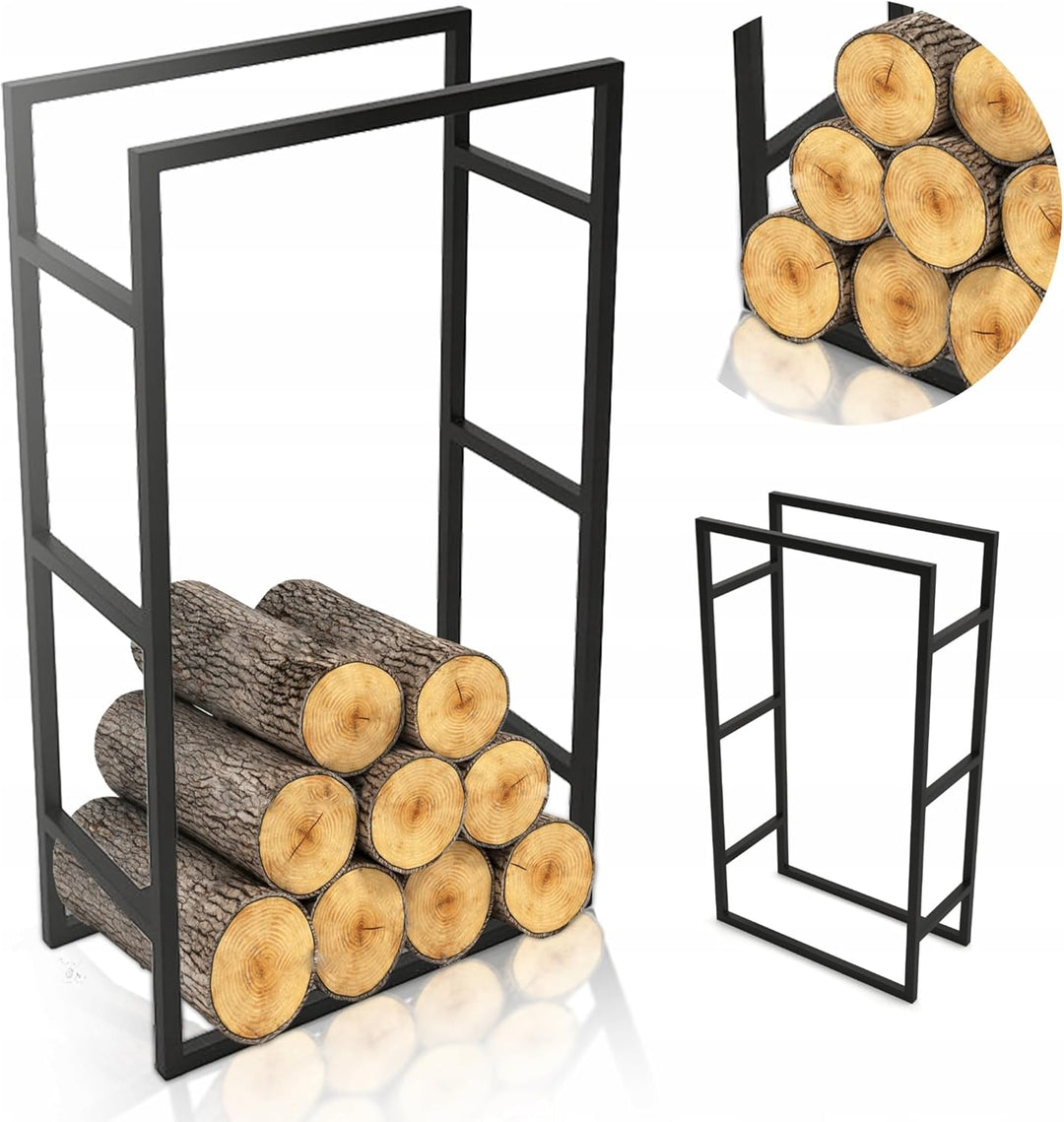 Kapaga - Kaminholzregal aus Metall, L25 x B60 x H100 cm, Schwarz Brennholzregal, Kaminholzhalter, Fe