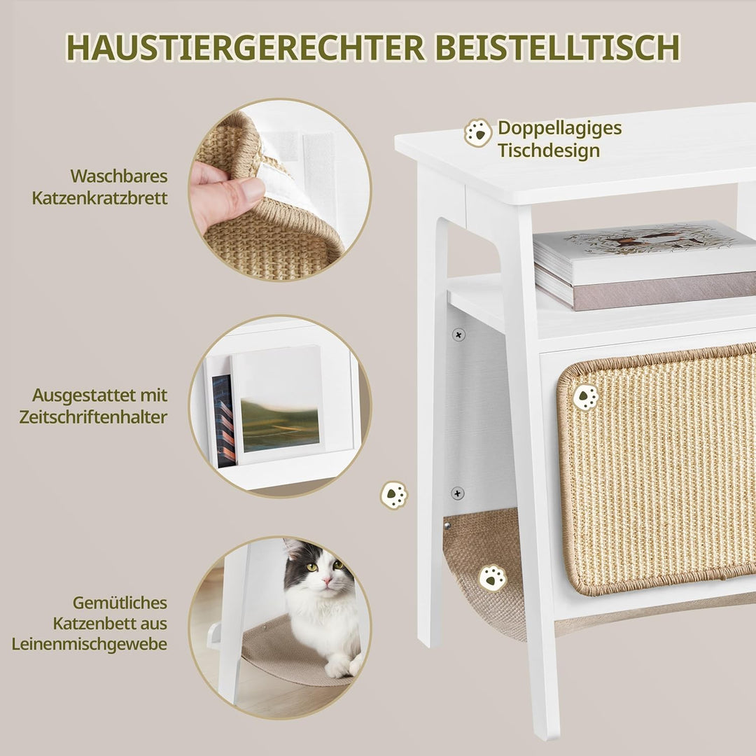 Yaheetech Beistelltisch mit Katzenbett Couchtisch mit Katzenhaus & Kratzbrett Mehrzweckmöbel für Woh