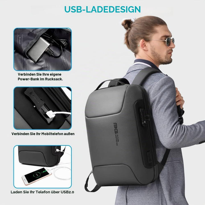 BANGE Anti-Diebstahl-Rucksack mit USB-Ladeanschluss, leichter Business-Rucksack für Damen und Herren