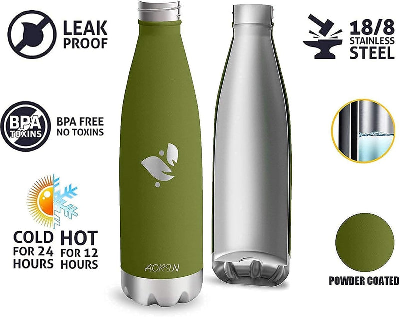 AORIN Vakuum-Isolierte Trinkflasche - 350ml/500ml/750ml - Wasserflasche BPA-Frei,24 H Kühlen & 12 H