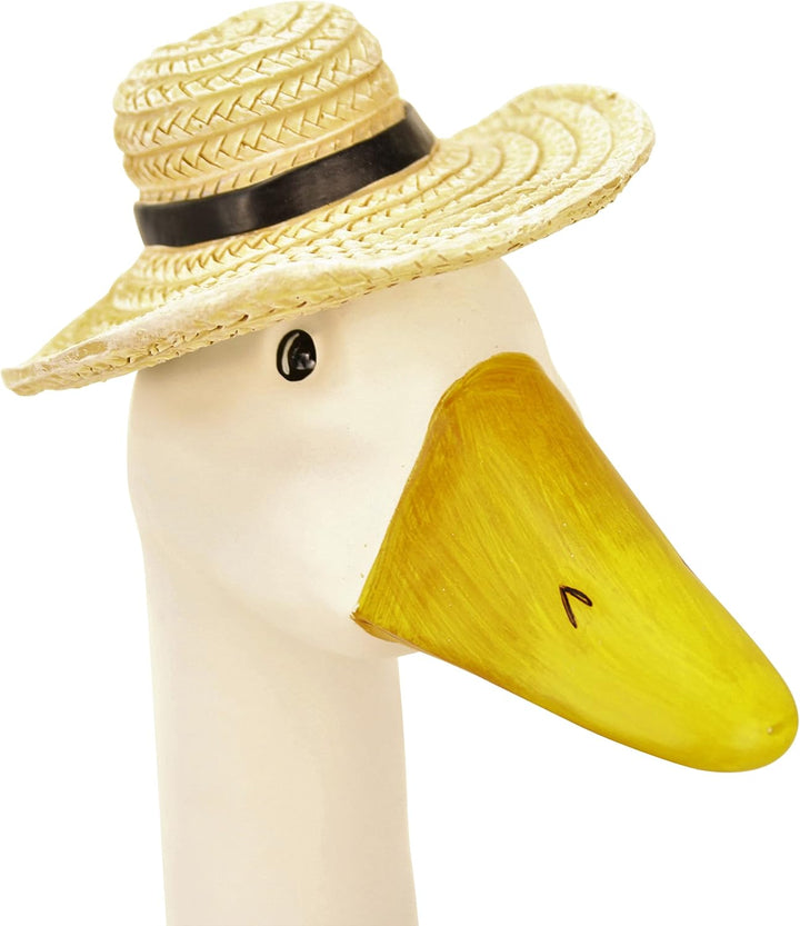 OF Gänsehals Gartenstecker Gans - Höhe 35 bis 38 cm gross - Deko Gartenfiguren für aussen (Strohhut)