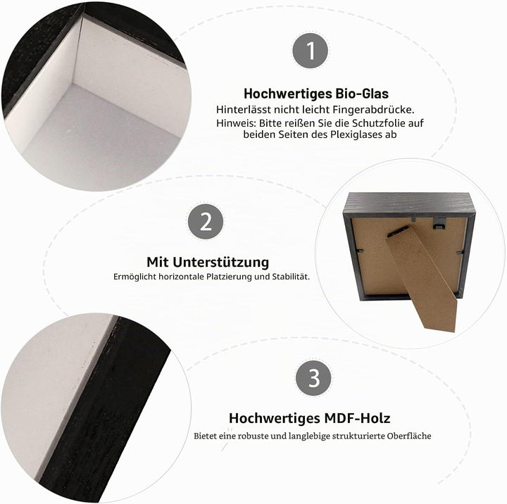 sunmeg 2Pcs 3D Bilderrahmen zum Befüllen 14 x 14cm Bilderrahmen Tief 3D Objektrahmen Hölzern bis 3cm