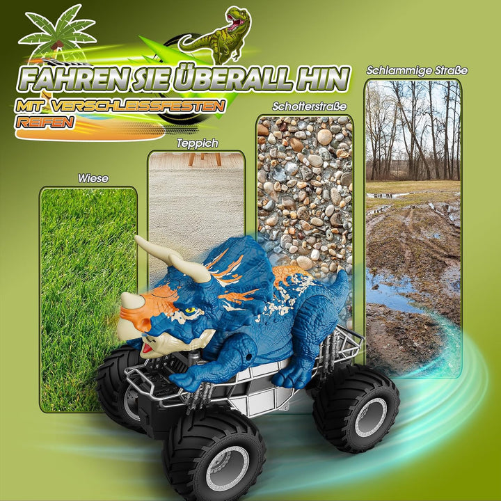 HappyGoLucky Dinosaurier Spielzeug ab 3-10 Jahre Junge, Monstertruck Ferngesteuertes Auto ab 3 4 5 6