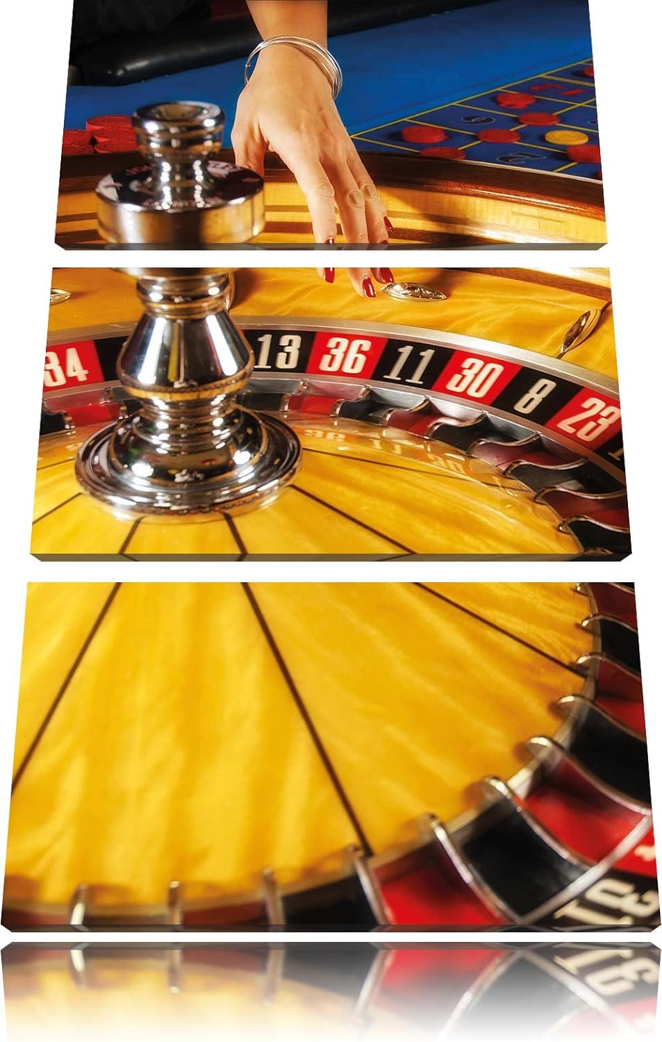 Pixxprint Roulette Tisch in Las Vegas 3-Teiler Leinwandbild 120x80 Bild auf Leinwand