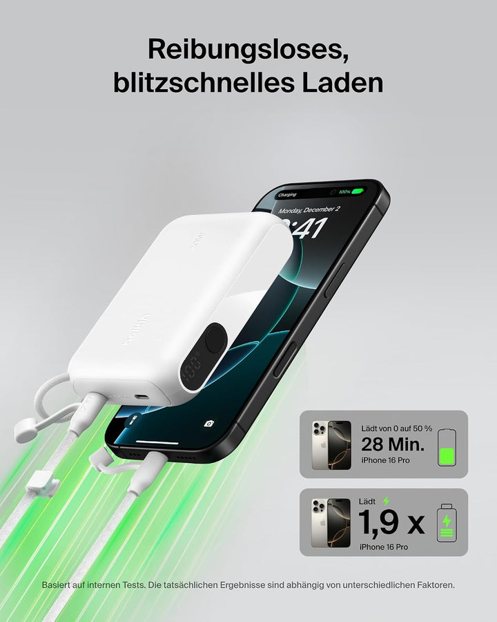 Belkin BoostCharge 10000mAh Power Bank, Digitale Akkuanzeige – Weiss, Weiss