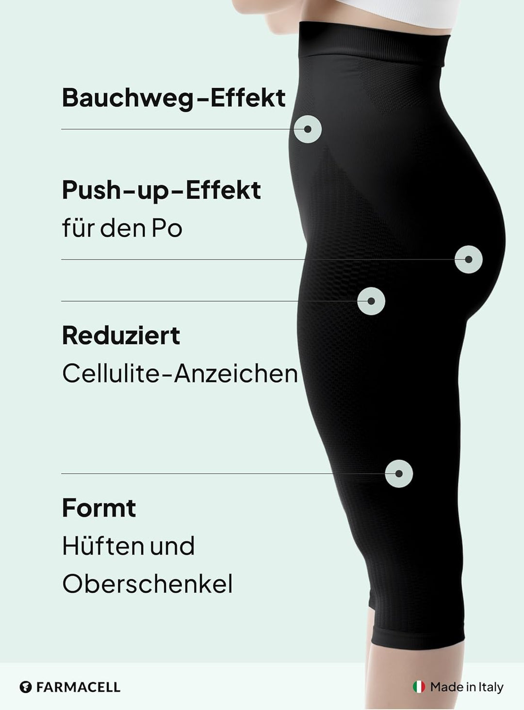FarmaCell 323 Massierende Figurformende Lange Hose mit Pushup und Anti Cellulite Effekt, S-M Schwarz