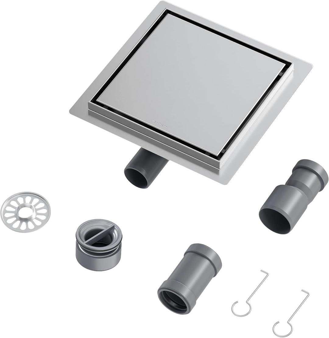 Neodrain Bodenablauf Dusche Edelstahl Duschrinne Quadratisch 20 x 20 cm mit 360° Siphon, Geruchsvers