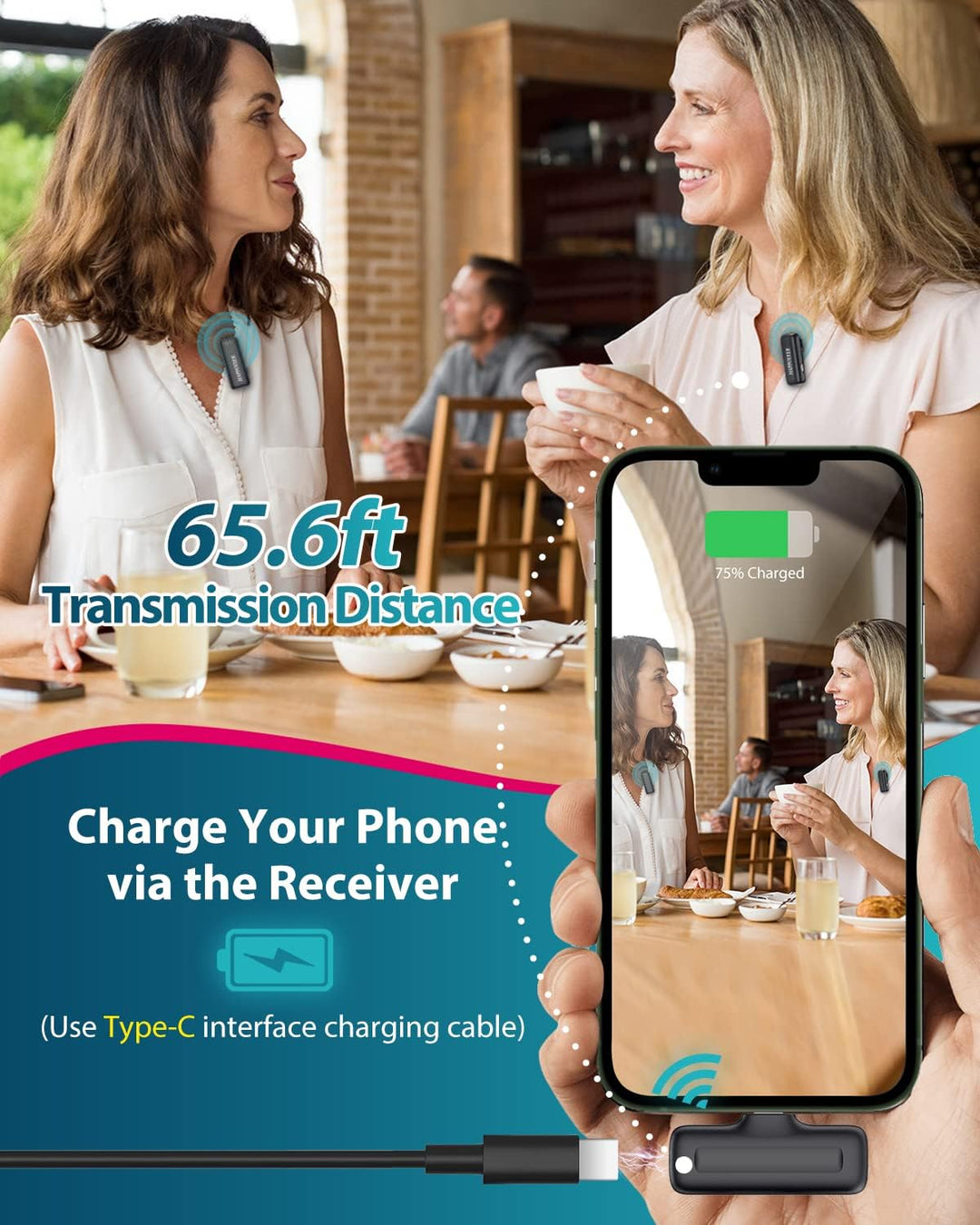 HAPPOYEER Kabellose Lavalier-Mikrofone für iPhone iPad, mit 2 kabellosen Mikrofonen, Plug-Play-Anste