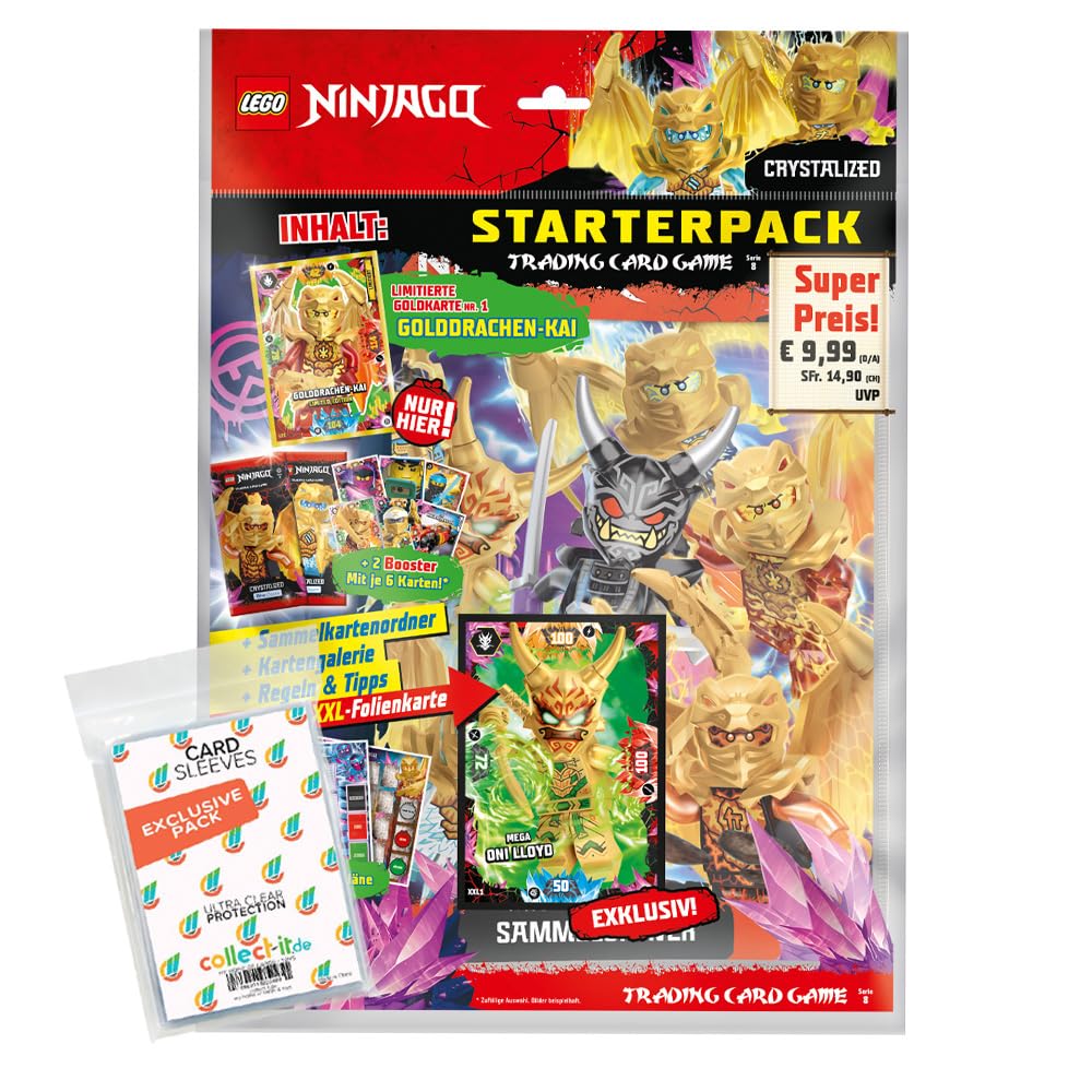Bundle mit Blue Ocean LEGO Ninjago Serie 8 Trading Cards - 1 Starter + Exklusive Collect-it Hüllen,