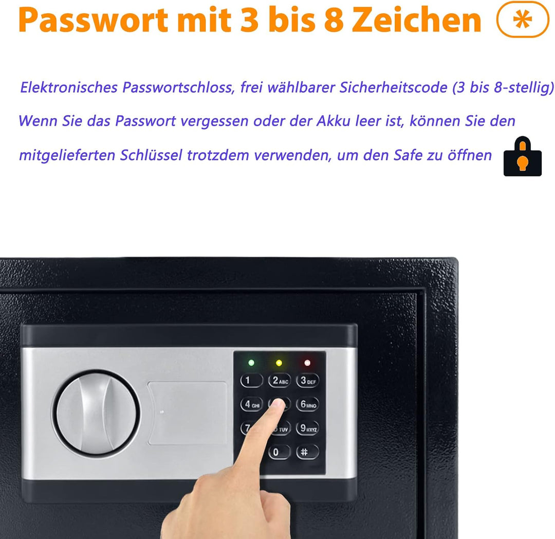 YRHome 34L Mini Tresor für Zuhause Safe Tresor mit Digitaler Passwort, Batteriebox, 2 Sicherheitssch