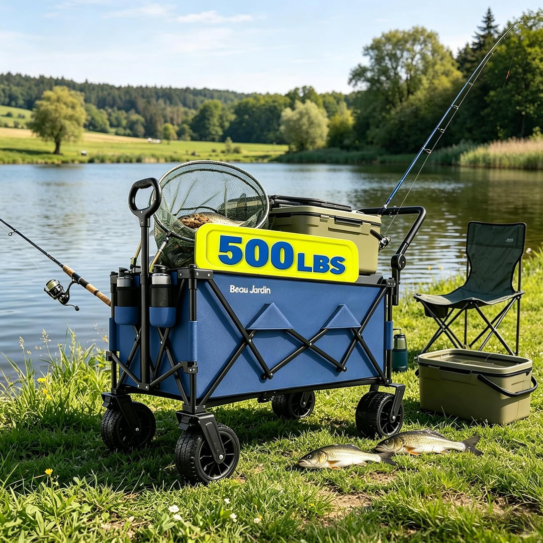 BEAU JARDIN Klappbarer Bollerwagen – 200L 230KG Tragfähigkeit, All-Terrain-Räder 16cm | Faltbarer Tr