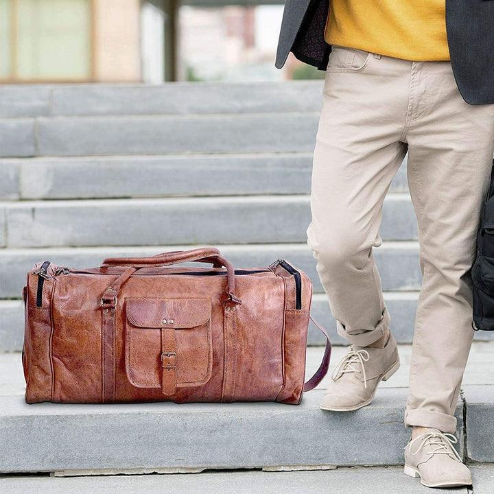 KPL 21-Zoll-Vintage-Leder-Duffel-Reise-Gym-Sport-Übernachtungs-Wochenend-Duffle-Taschen für Männer u