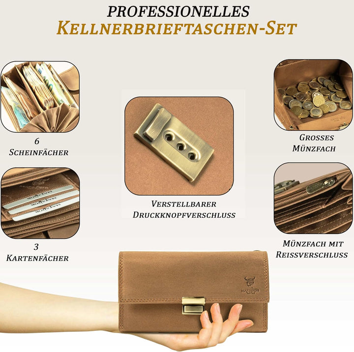 MATADOR Kellner Geldbörse Leder 'VICIO mit Kellnertasche Set | Kellnerportemonnaie Leder mit Kellner