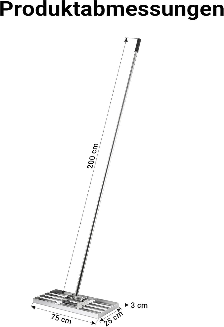 Wiltec Edelstahl Rasenrakel mit Stiel Grösse M, Flächenebner 25 x 75 x 2,8 cm Unebenheiten im Rasen