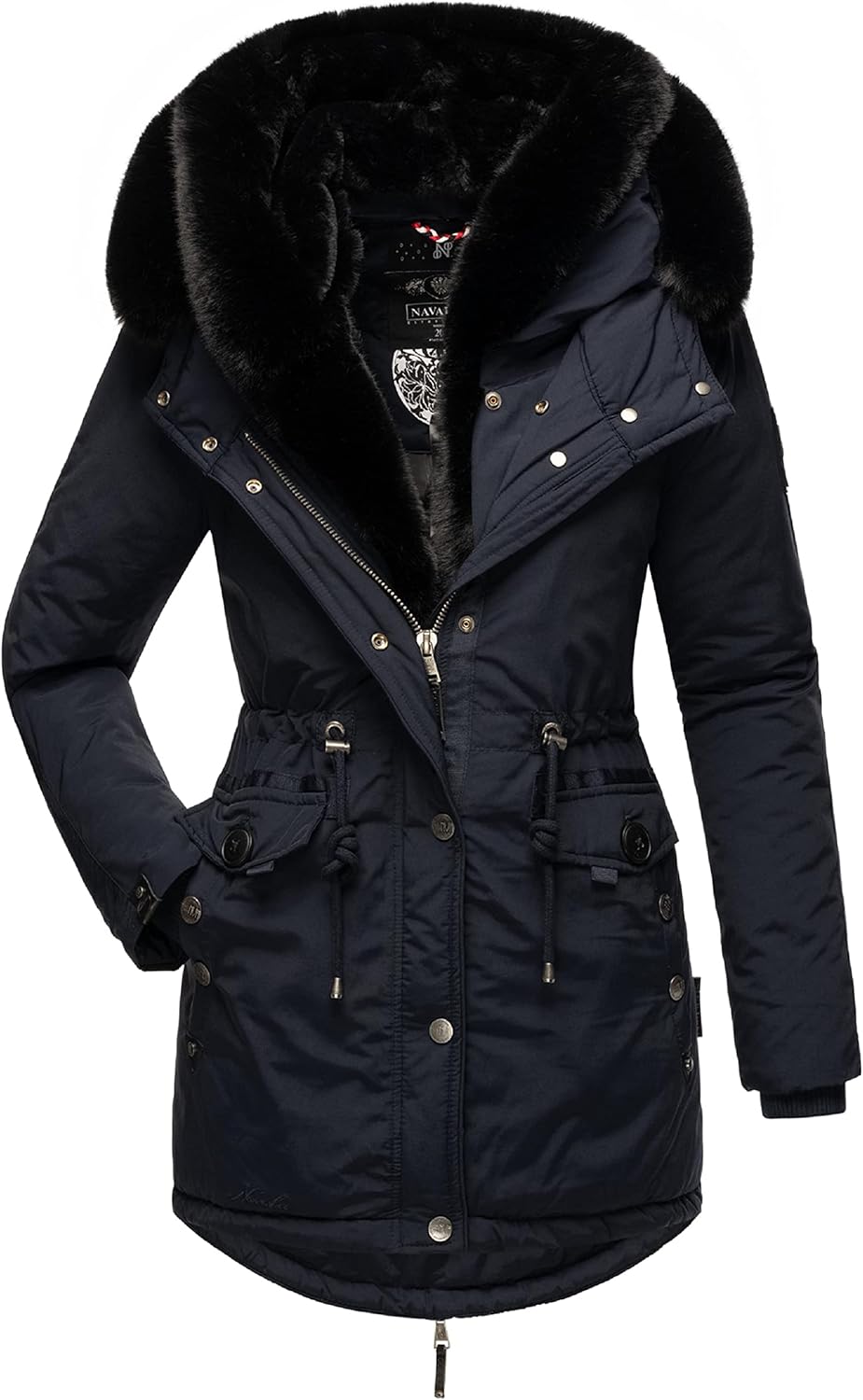 Navahoo Damen Warmer Winterparka mit doppelter Kunstpelz-Kapuze Sweety Deluxe XS-XXL S Blau, S Blau