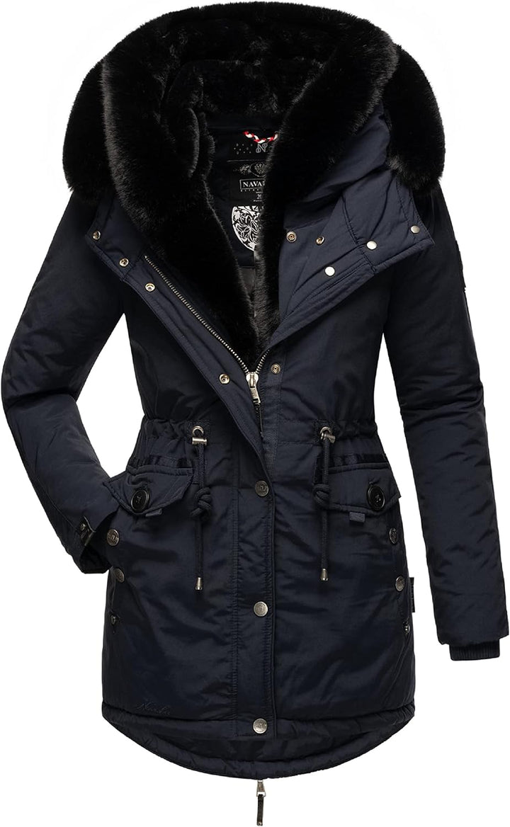 Navahoo Damen Warmer Winterparka mit doppelter Kunstpelz-Kapuze Sweety Deluxe XS-XXL S Blau, S Blau