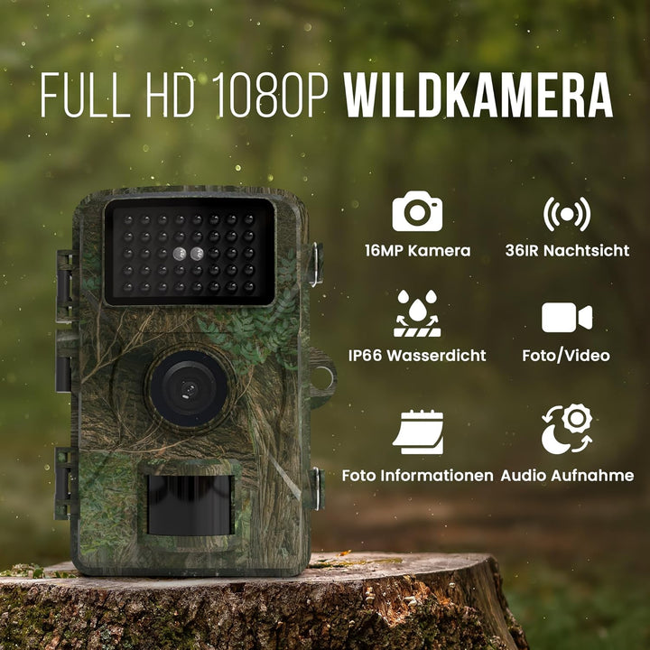Strex Wildkamera mit Nachtsicht – 16MP 1080P Full HD – Wasserfest – Jagdkamera – Wildtierkamera