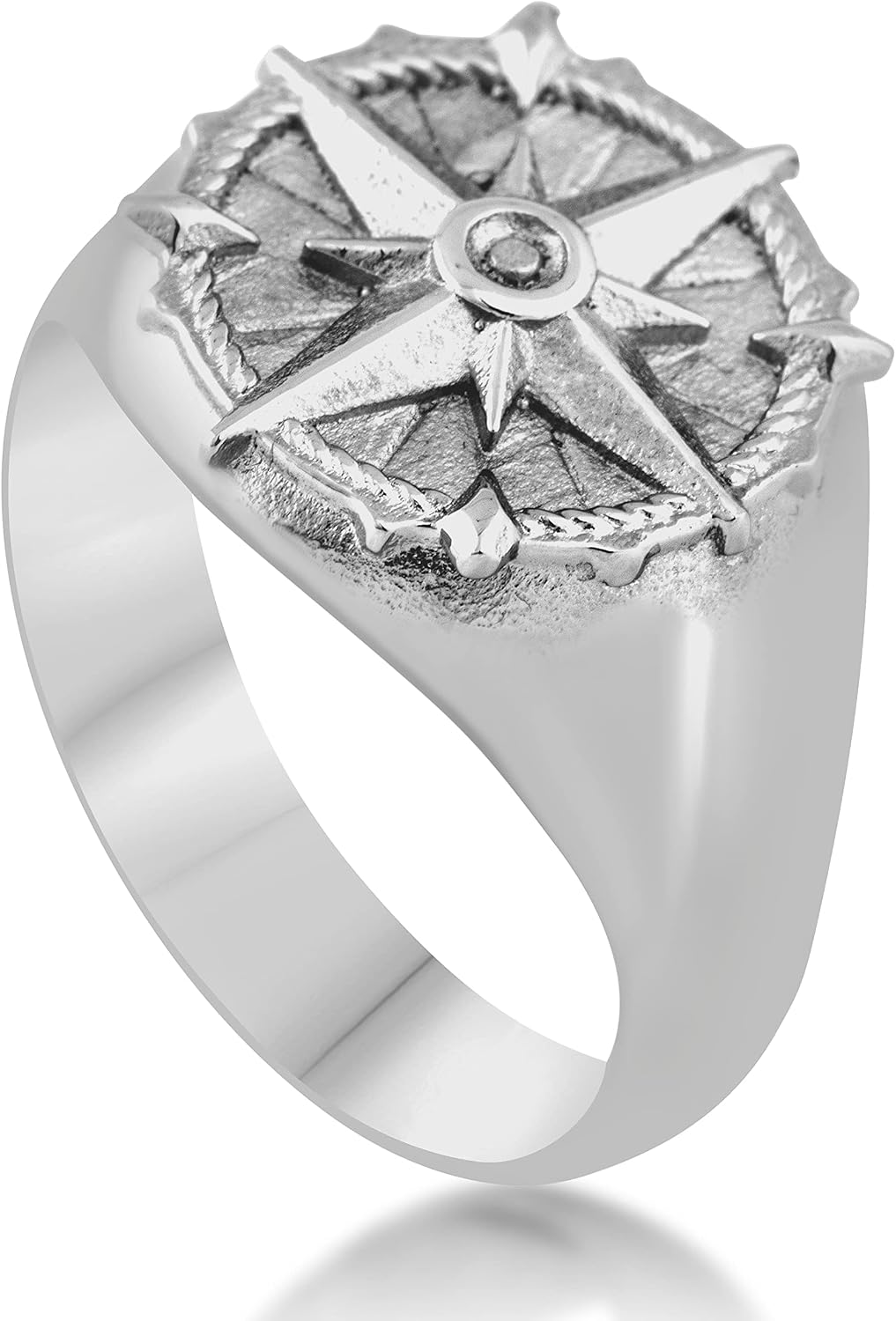 Akitsune Guidance Ring | Kompass Karte Nord Nautisch Ring Herren Edelstahl Designer Mattschwarz Anti