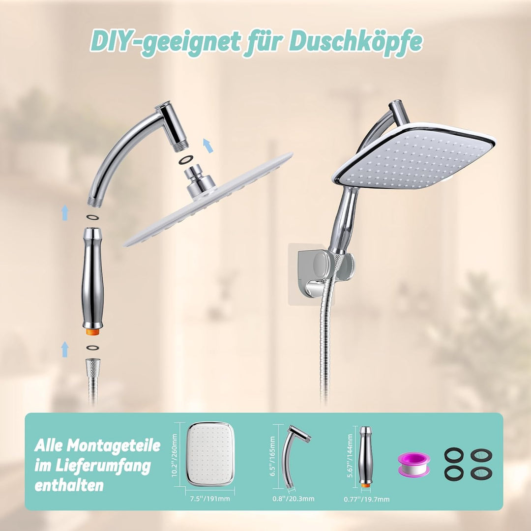 Hibbent Regenduschkopf mit Handbrause und Halterung, Hochdruck Regendusche mit abnehmbarem Arm in Ch