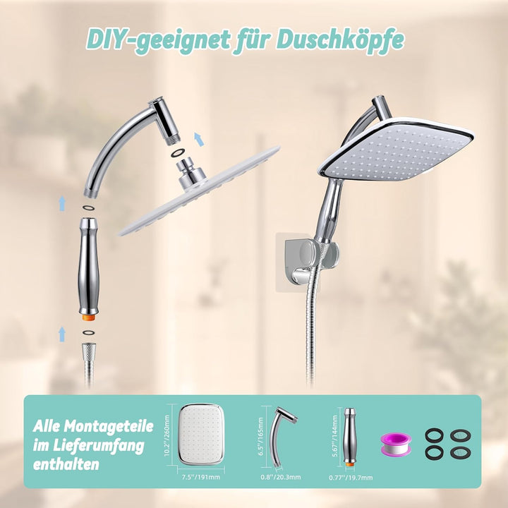 Hibbent Regenduschkopf mit Handbrause und Halterung, Hochdruck Regendusche mit abnehmbarem Arm in Ch