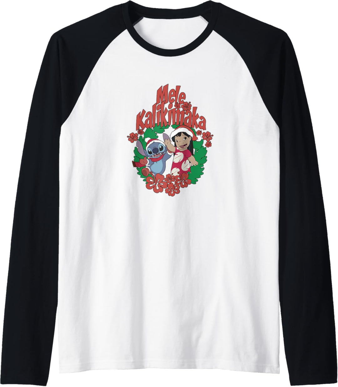 Disney Lilo & Stitch Christmas Wreath Mele Kalikimaka Raglan