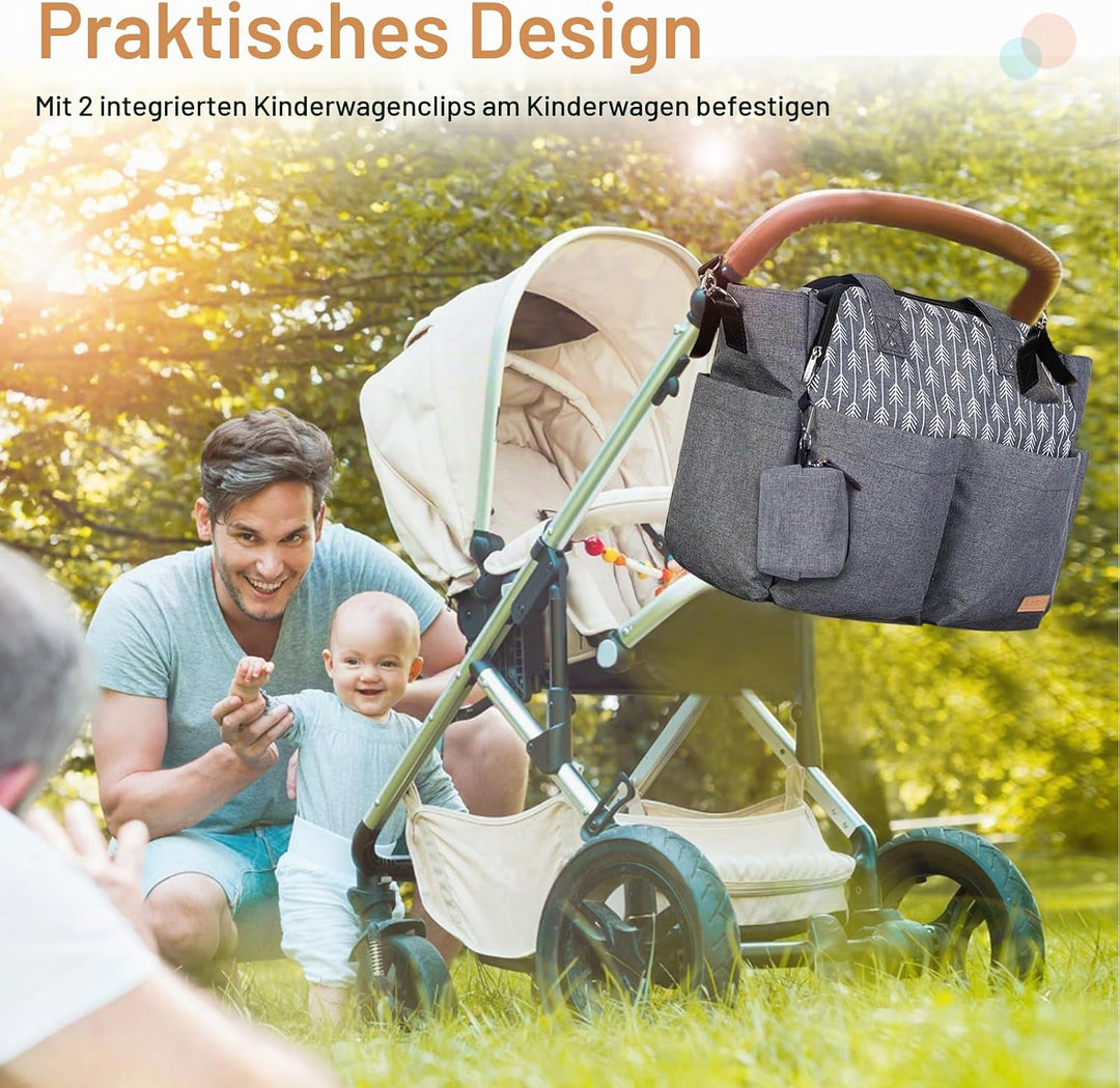 Lekebaby Baby Wickeltasche Bote gross mit Wickelunterlage für Reise, Grau, Grau