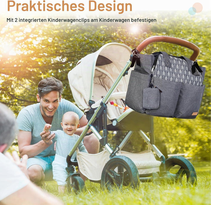 Lekebaby Baby Wickeltasche Bote gross mit Wickelunterlage für Reise, Grau, Grau