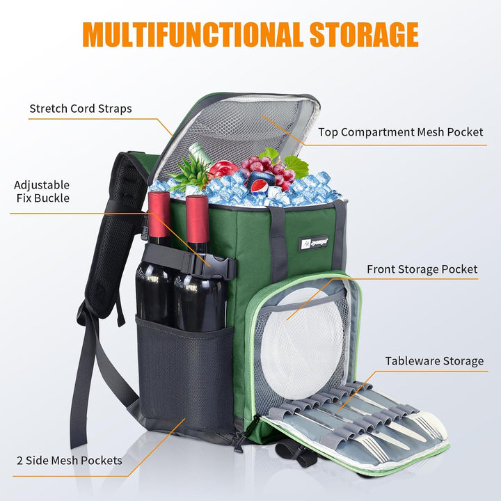 Kühlrucksack 20L Kühltasche Rucksack Gross Faltbar, 24 Dosen Kühl Thermo Rucksack Gross Isolierte Kü