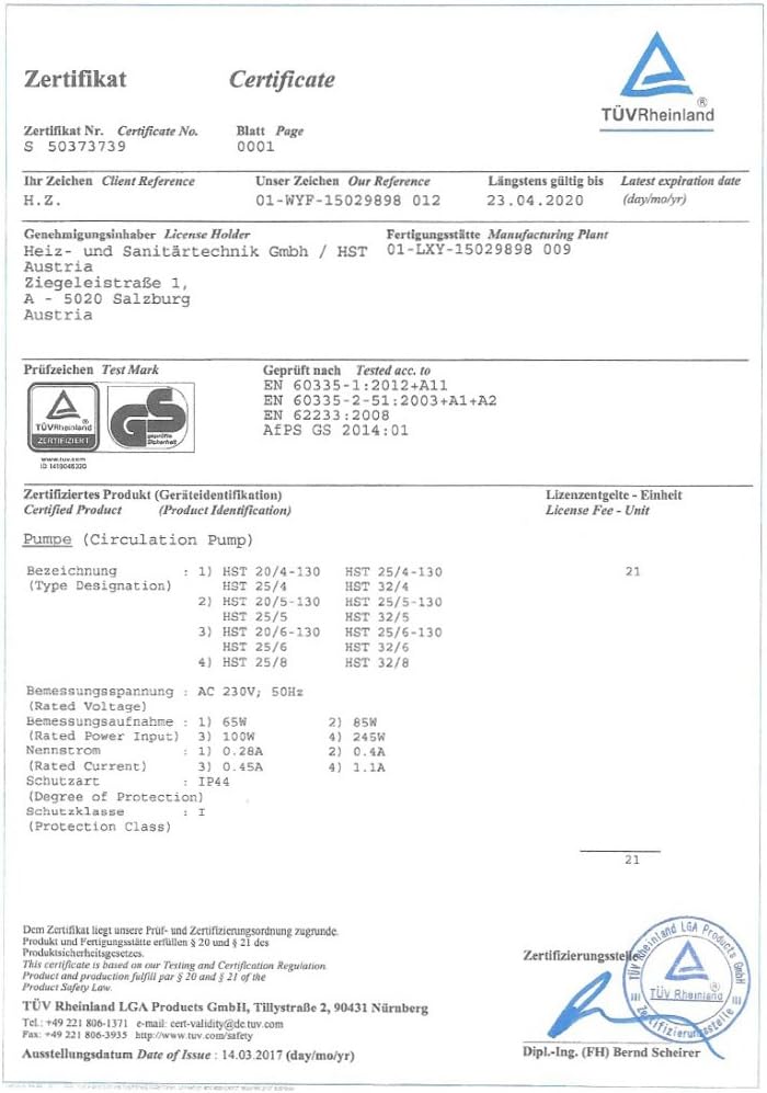 HST | Heizungspumpe | Umwälzpumpe | HST 25-60/180 mm | 6 Meter Förderhöhe