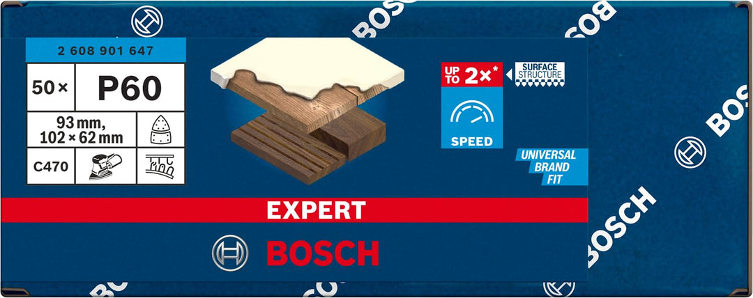 Bosch 50x EXPERT C470 Schleifpapier mit 11 Löchern (für Farbe auf Holz, Hartholz, Ø 102x62 mm, Körnu