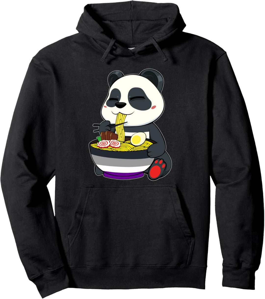 Asexueller Panda Eating Ramen LGBT-Q Cool Asexuality Ace Pride Pullover Hoodie