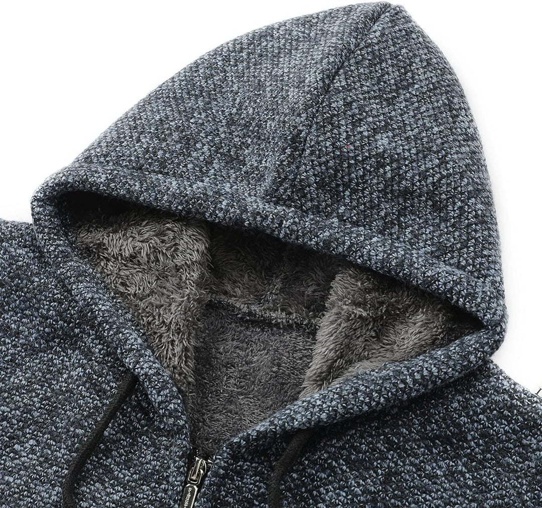 YOUTHUP Herren Strickjacke mit Kapuze Fleece Gefüttert Winter Cardigan Strick Fleecejacke Reissversc